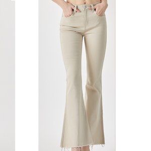 NWT RISEN Mid-Rise Raw Hem Flare Jeans in Khaki